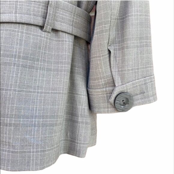 Kensie Gray Plaid Large Button Front Flap Pocket Belted Blazer Jacket - Picture 9 of 10